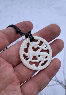 Norse Wolf / Wild Beast Necklace, Historical Scandinavian Artifact Inspired Artwork, Bone Hand-Carved