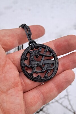 Norse Wolf / Wild Beast Necklace, Historical Scandinavian Artifact Inspired Artwork, Black Horn Hand-Carved