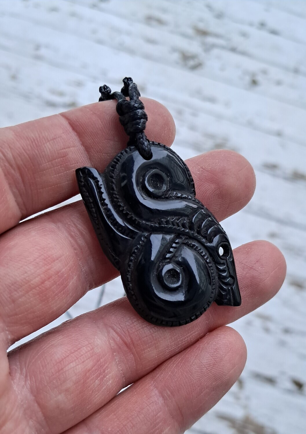 Norse Beast / Jormungandr Necklace, Historical Scandinavian Artifact Inspired Artwork, Black Horn Hand-Carved