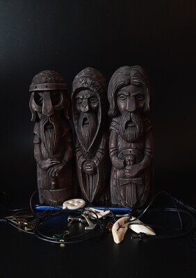 Norse Gods Sculptures: Hand-Carved Wooden Artworks of Allfather Odin, Mighty Thor, and Heroic Tyr