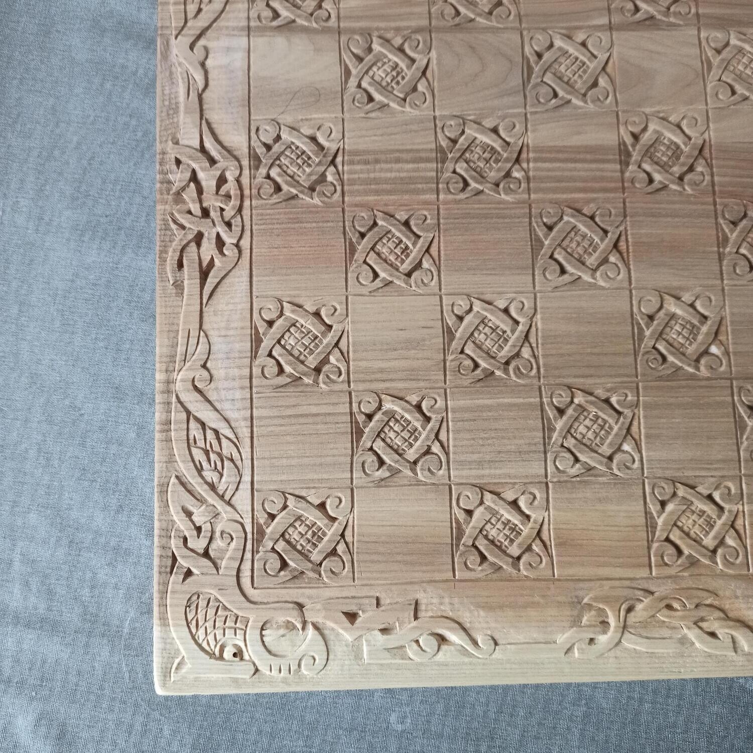Lewis Chessmen Board, Solid Ash Tree, Hand-carved and Unique