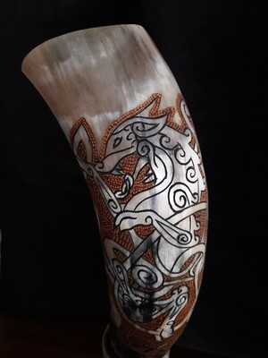 Crafting Norse Art Excellence: Premium Viking Drinking Horns Collection - "Wolf Fenrir", Black colour