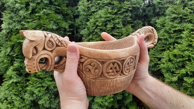 Extra-Large Historical Look Viking Kings Drinking vessel, Wood Hand Carved and patinated with Organic bees wax