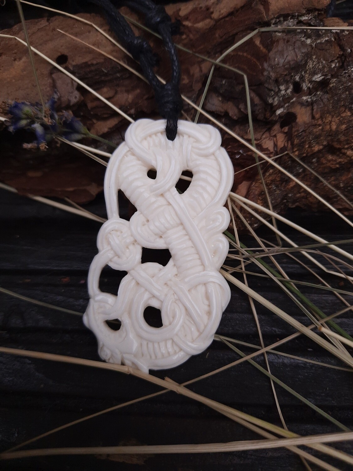 Viking Mythological beast Amulet, Antique look artwork inspired by Viking Age Artifact, Hand-Carved