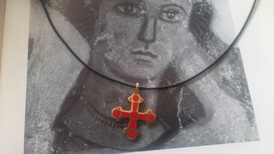 Byzantine / Medieval / Kyivan Rus Body Cross with real Light Red Color Enamel. Handmade replica