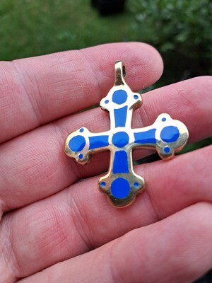 Byzantine / Medieval / Kyivan Rus Body Cross with real Blue Enamel. Handmade replica