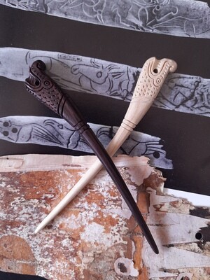 Shieldmaiden Bone Hair Pins with Norse Dragon carved from wood, Handmade (Price for Pair)