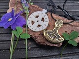 Handmade Mjolnir and Bone Solar Amulet devoted to God Odin, Viking Warrior Amulets Collection