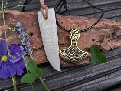 Handmade Mjolnir and Bone Raven Amulet, Viking Warrior Amulets Collection