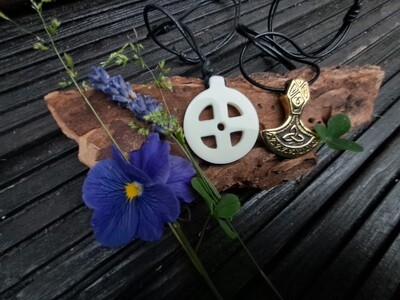 Handmade Mjolnir and Bone Solar Amulet devoted to God Odin, Viking Warrior Amulets Collection