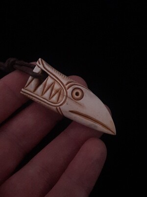 Raven and Norse Wolf inspired Vikings Amulet, devoted to God Odin and Tyr, Antlers Hand-Carved