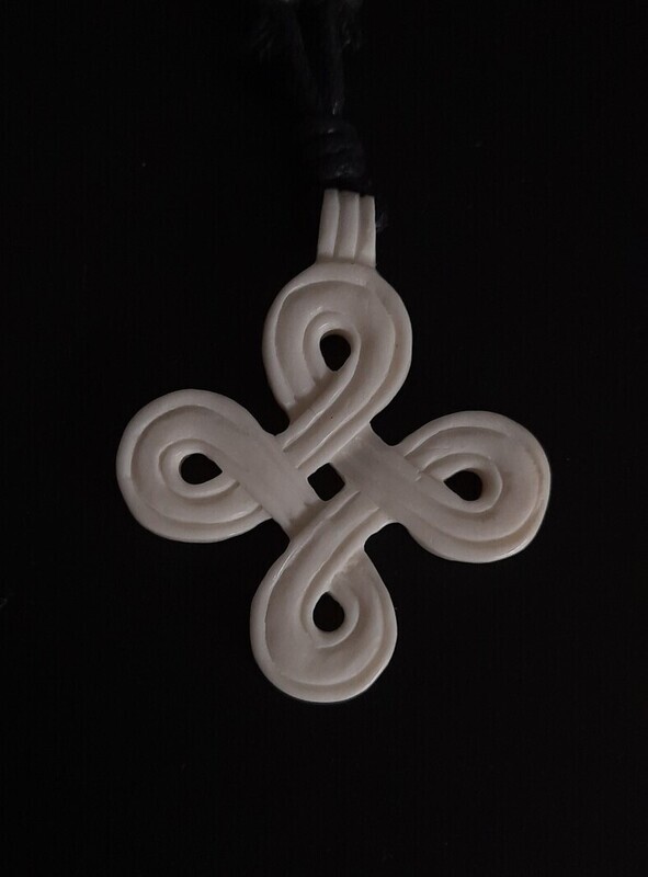 OFFER Scandinavian / Celtic Interlaced "Knot" Cross Pendant (Infinity Cross), Hand-carved in bone