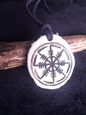 Viking Solar - Swastika Amulet with Tiwaz Rune devoted to God Tyr, Antlers Hand-Carved