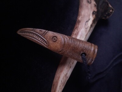 Unique Odin Raven Pendant, powerful protection totem - Hand-Carved, Moose Antlers