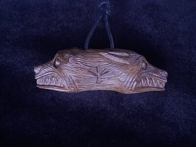 Viking Berserker Amulet combined Bear and Wolf depictions with Tiwaz and Algiz Runes - Powerful and Unique Hand Carved totem, Moose Antlers