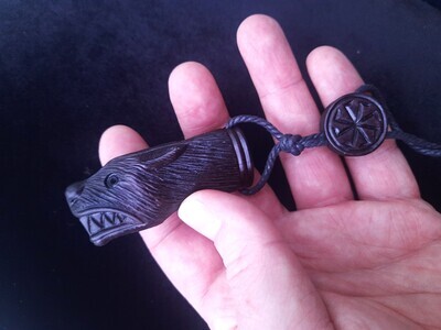 Masterpiece! Hand-Carved Norse Wolf Fenrir Berserker Amulet: Devoted to God Tyr, Crafted from Moose Antlers