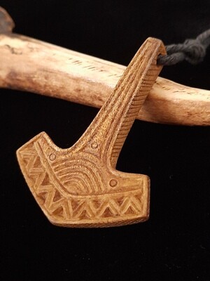 Hand-Carved Mjolnir: Norse God Thor's Hammer Pendant with Historical Geometric Design Symbols