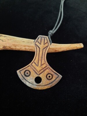 Hand-Carved Mjolnir: Norse God Thor's Hammer Pendant with Algiz and Tiwaz Runes Design