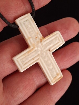 Viking / Medieval motifs Cross Pendant Hand-Carved from Moose Antlers