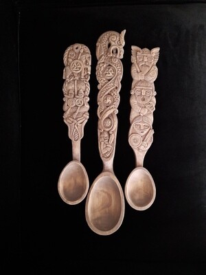 Viking Royal Style Mythological motifs Wooden spoons, Norse Decoration, Hand Carved Modern Artifacts