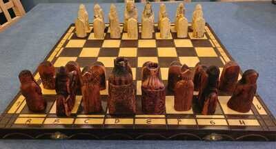 Unique Antique Look Complete Lewis Chessmen Set Hand-Carved in Moose Antler - most important set of the market today