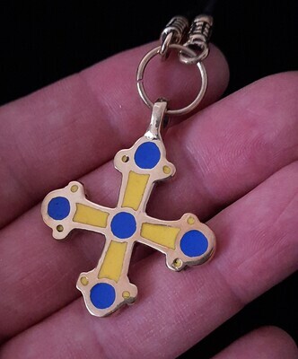 Stand with Ukraine! Patriotic jewelry, Handmade Kievan Rus Body Cross with Enamel and Ring. Colors of UA Flag
