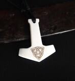 Exquisite Mjolnir with Triquetra "Thor Viki" (Thor Protect), Norse pendant that is hand-carved from high-quality bone, Viking Art Collection