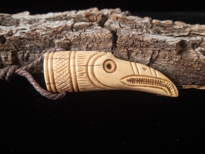 Viking Raven Pendant, Hand-Carved from Moose Antlers, Calgary, Alberta