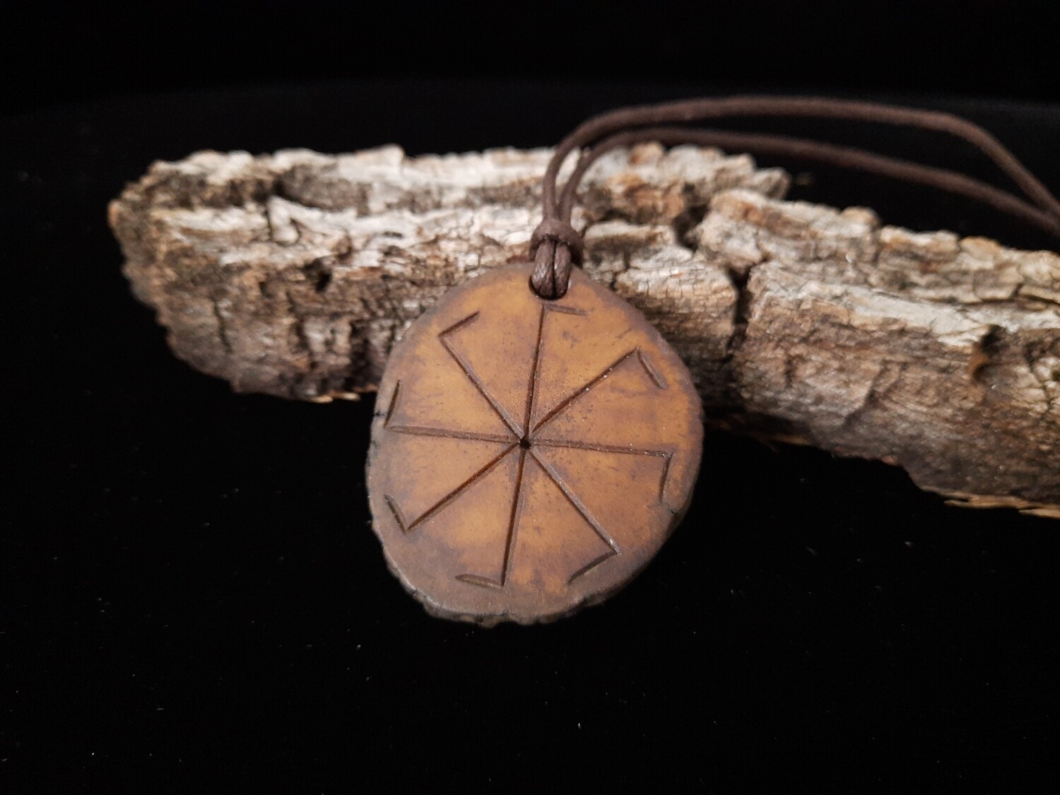 Unique Kolowrat Amulet with Algiz Rune,  Fine Antlers Hand-Carved Pagan Protection Necklace