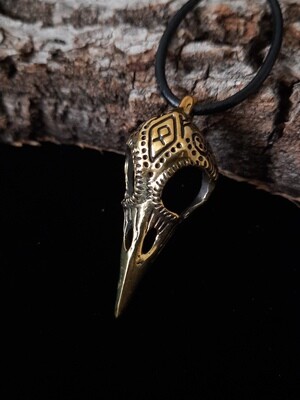 Handmade Brass Raven Skull Necklace: Norse Viking Style Recreation