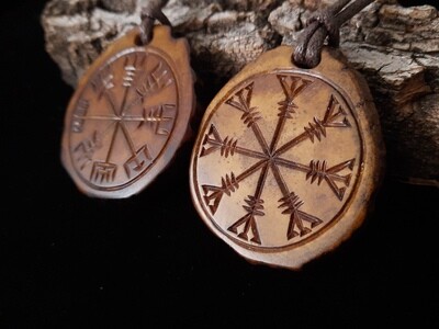 Superb Vegvisir Compass Pendants with Algiz and Courage BindRune, Wayfinder, Runic Pagan Compass, Fine Antlers Hand-Carved Pagan Necklaces