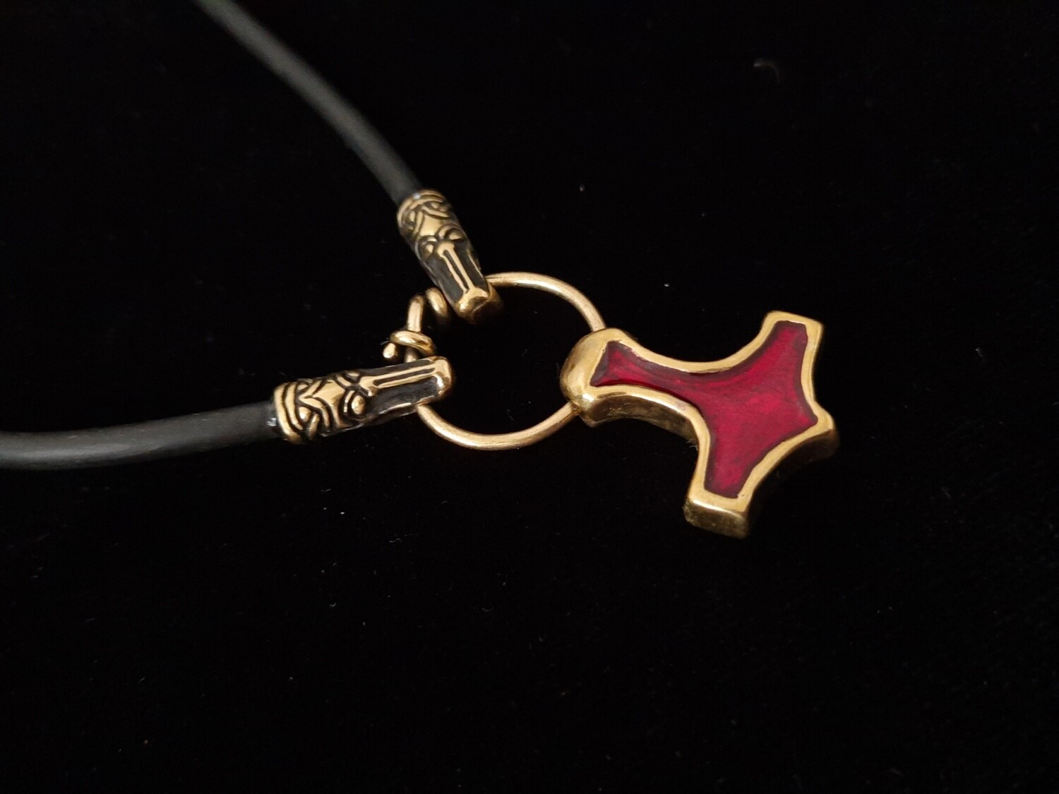 Stand with Ukraine! Handmade Mjolnir Pendant with Red Enamel and Dragon heads cord: Patriotic Jewelry from War Zone, Brass