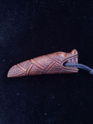 Hand-Carved Norse Dragon Pendant: Unique Antler Amulet with Norse Motifs