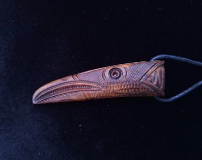 Hand-Carved Norse Odin Raven & Wolf Pendant: Viking Amulet carved from Moose Antlers