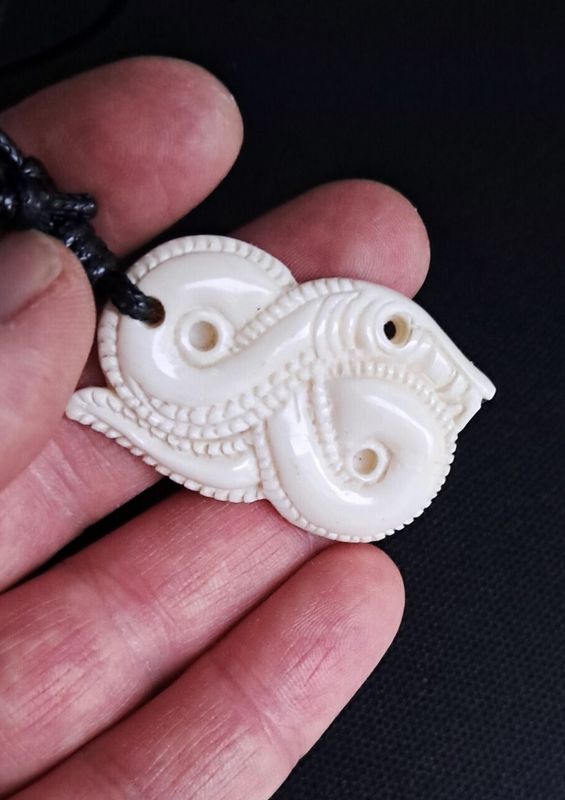 Norse Beast / Jormungandr Necklace, Historical Scandinavian Artifact Inspired Artwork, White Buffalo Bone  Hand-Carved