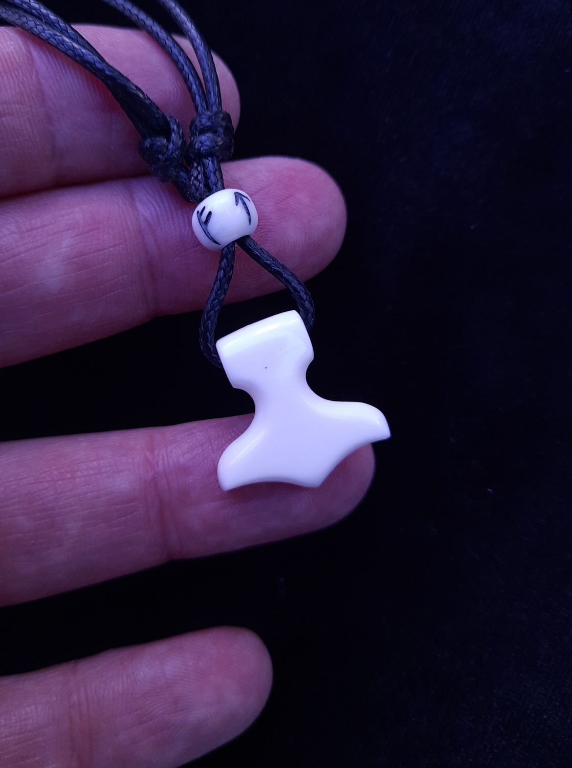 God Thor Mjolnir Necklace with Runic Bead, Hand-Carved in Bone Pagan Jewellery Collection