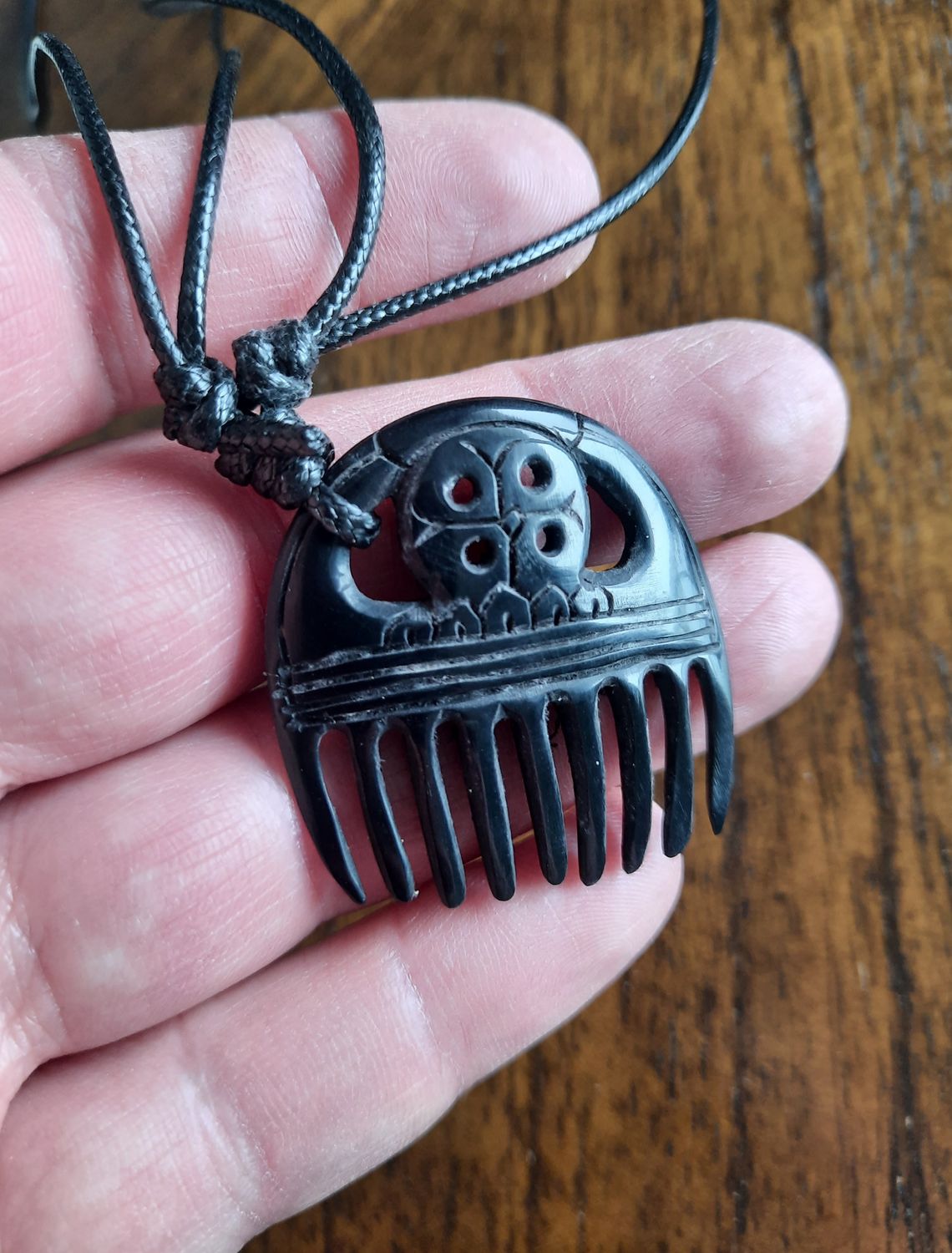 Miniature Viking Beard Comb amulet carved from Buffalo horn