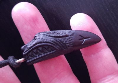 Miniature Viking Nordic Wolf Fang Amulet, Hand-Carved, Moose antlers