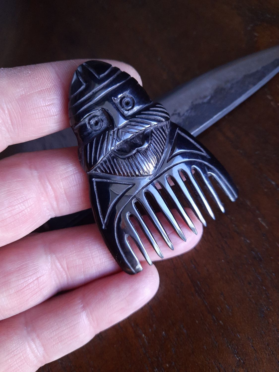Small in size Viking Beard Comb carved from Black Buffalo horn