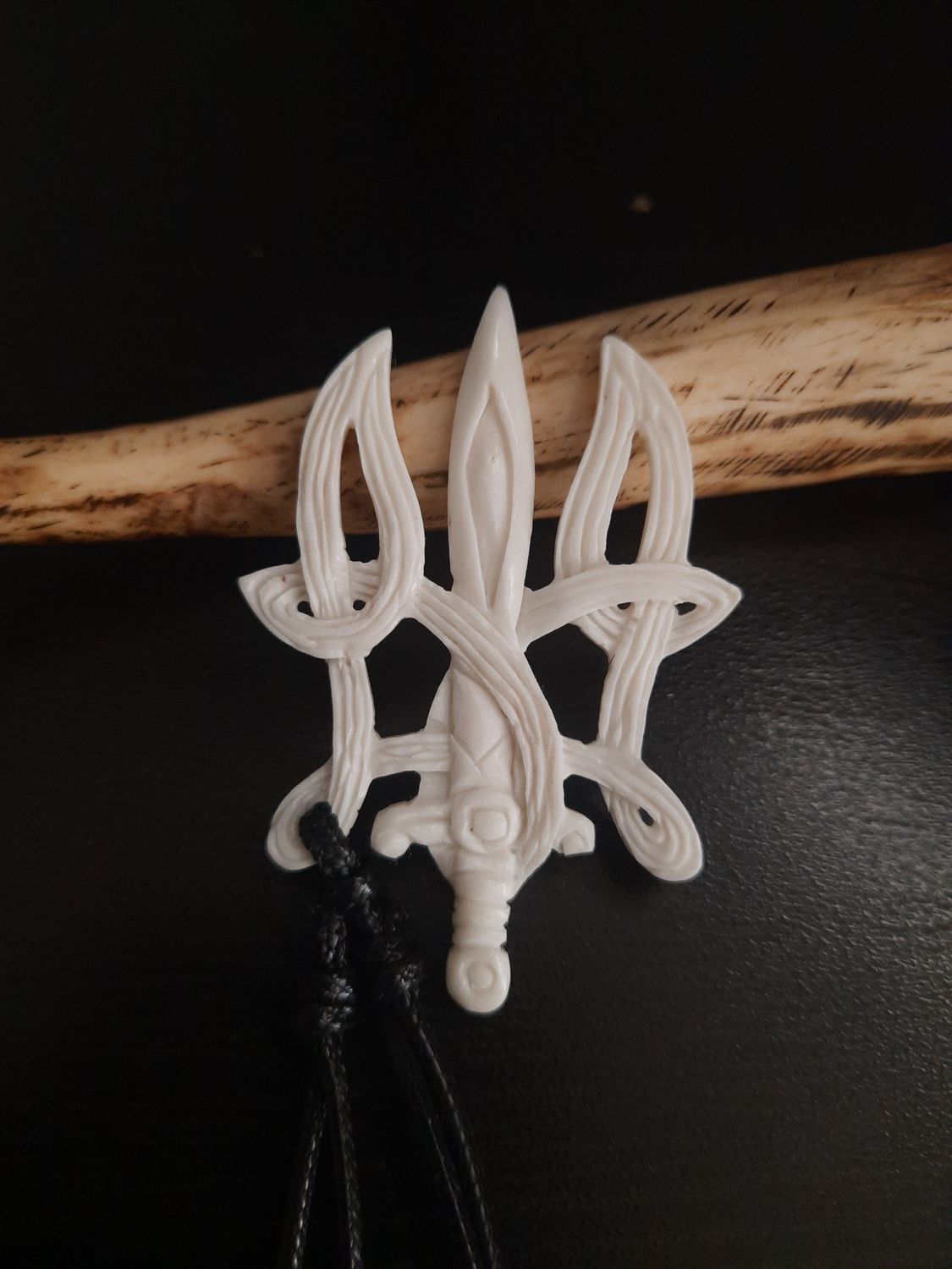 Hand-Carved Ukrainian Tryzub - Trident with Sword Motif, Crafted from Buffalo Bone