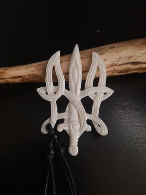 Hand-Carved Ukrainian Tryzub - Trident with Sword Motif, Crafted from Buffalo Bone