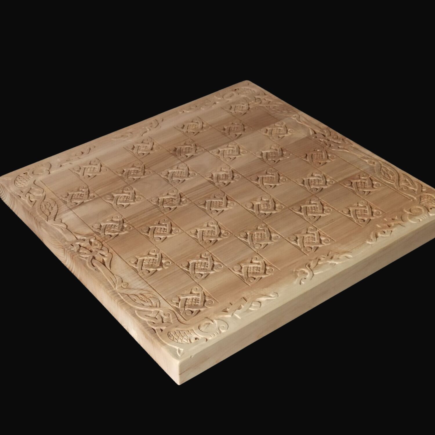 Hand-Carved Lewis Chessmen Board – Solid Ash Tree, Unique and One-of-a-Kind