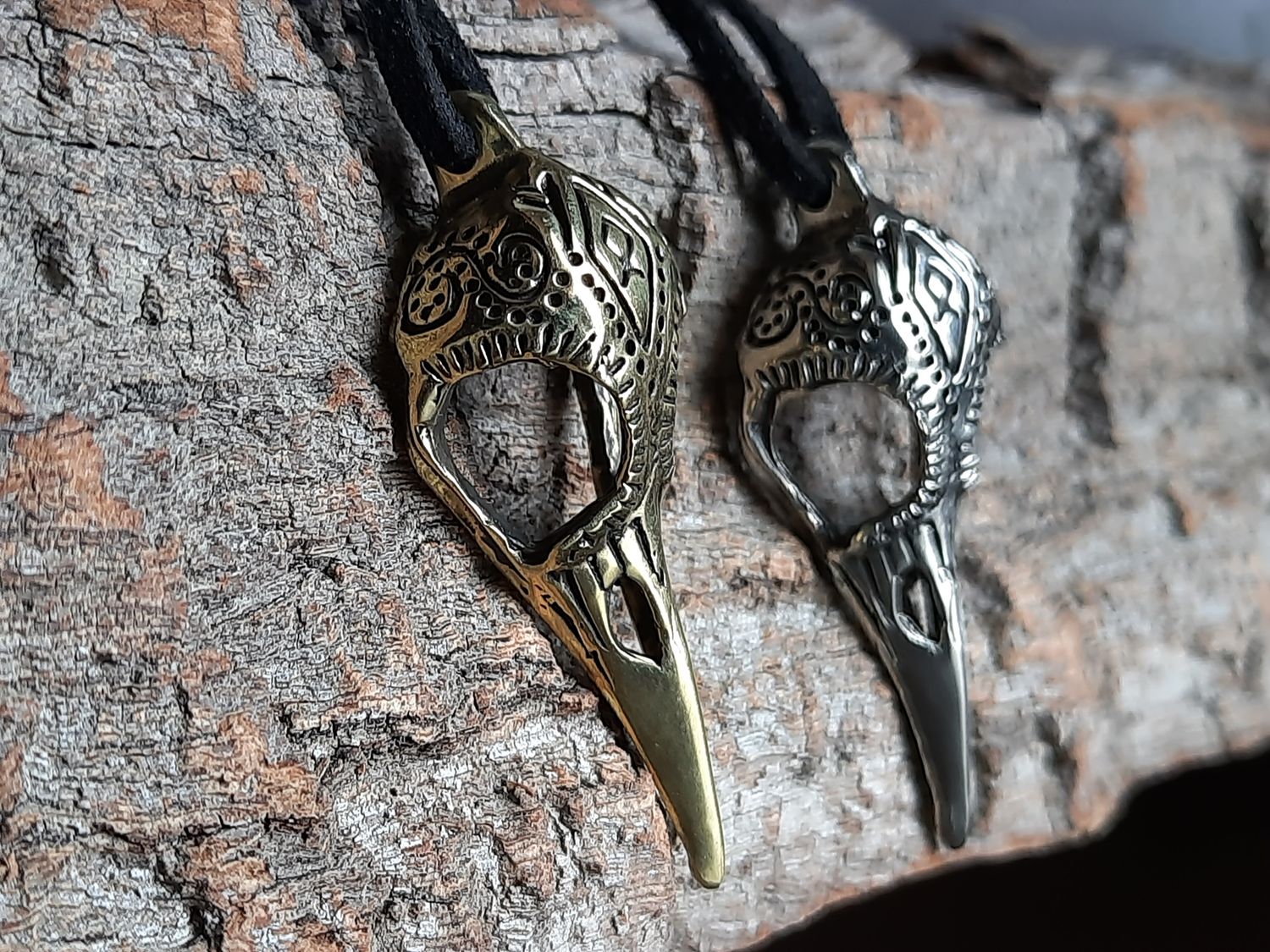 Handmade Raven Skull Necklace: Norse Viking Style Recreation