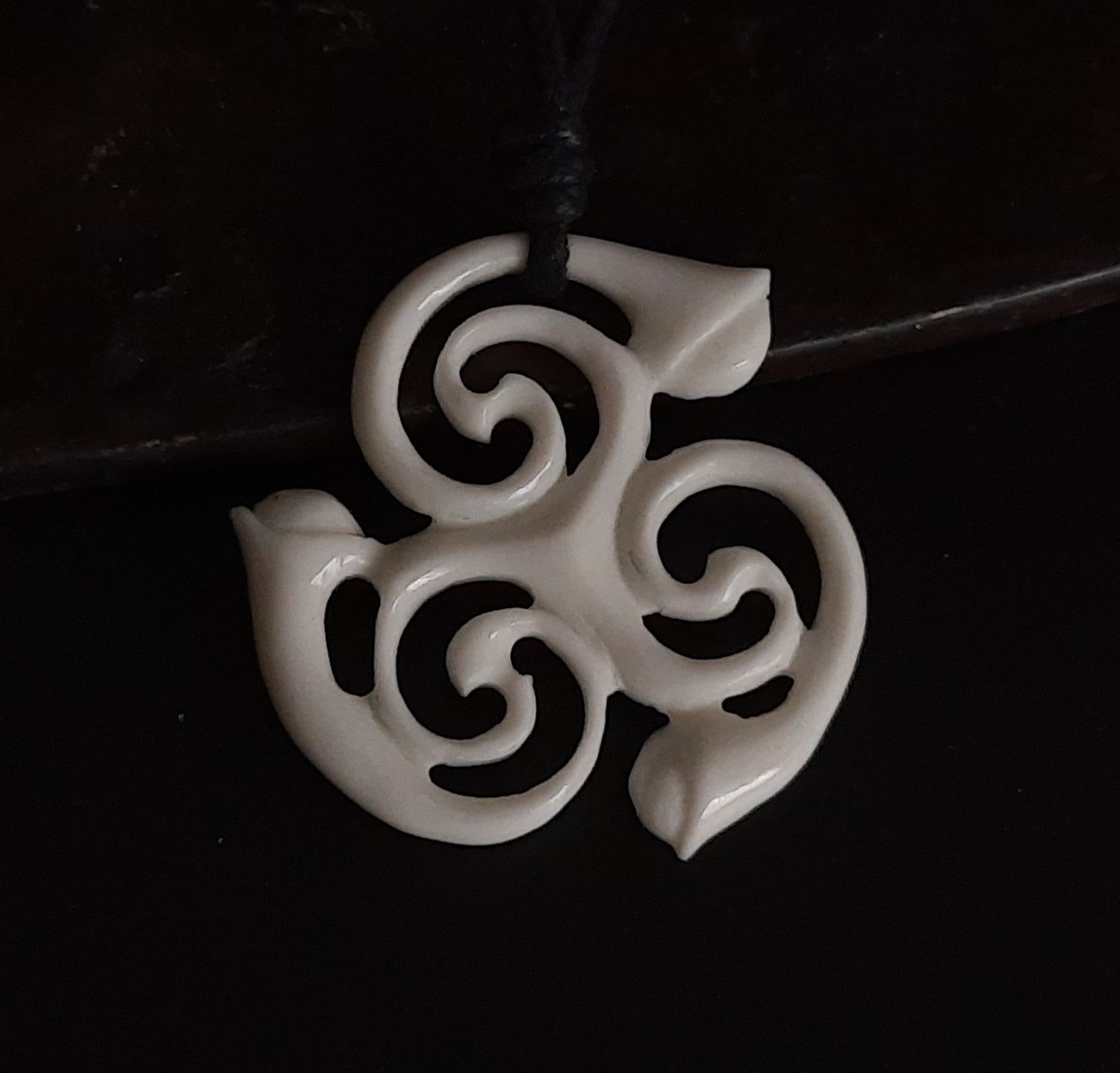 Historical Celtic Infinity Pendant, one of the Celtic Pagan Triskele amulets, bone carving, Hand-made, Hand-carved in bone