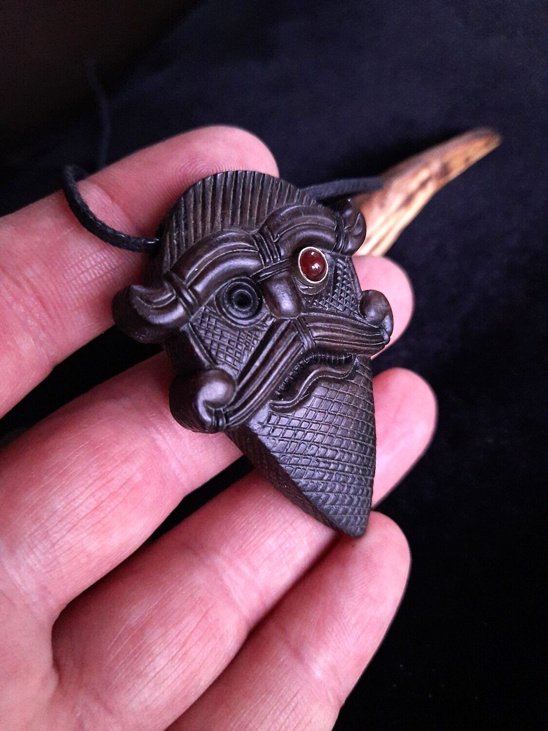 Fine Germanic God Odin with Bindrune of Courage Amulet, Hand Carved, Moose Antlers - Wear Authentic