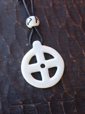 Hand-Carved Allfather Odin Cross with Runic Bead | Viking Solar Necklace | Pagan Bone Jewelry Collection