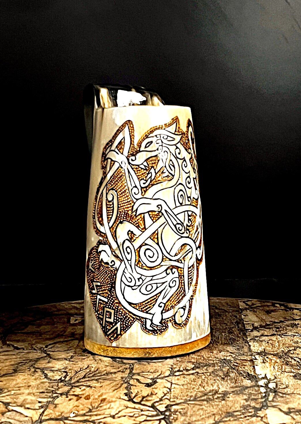 Crafting Norse Art Excellence: Premium Viking Drinking Horn Cups Collection - "Wolf Fenrir"