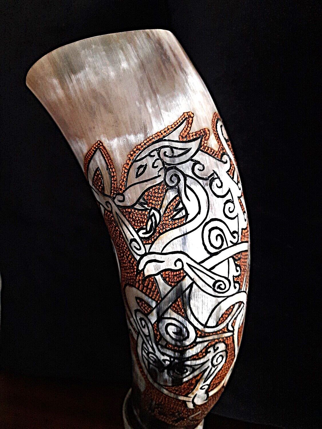 Crafting Norse Art Excellence: Premium Drinking Horn Collection – "Wolf Fenrir"