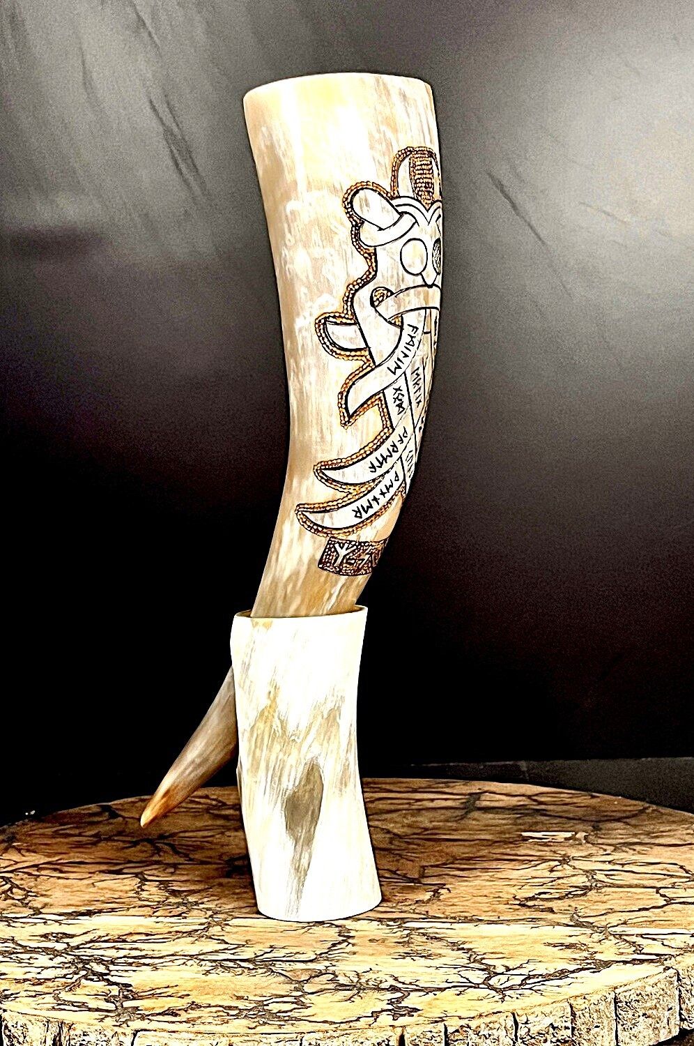 Crafting Norse Art Excellence: Premium Viking Drinking Horns Collection - "Allfather" (God Odin Horn)