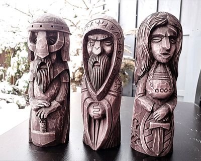 God Odin, Thor and Freyja - Old Norse Gods Statues, Wood Hand Carved